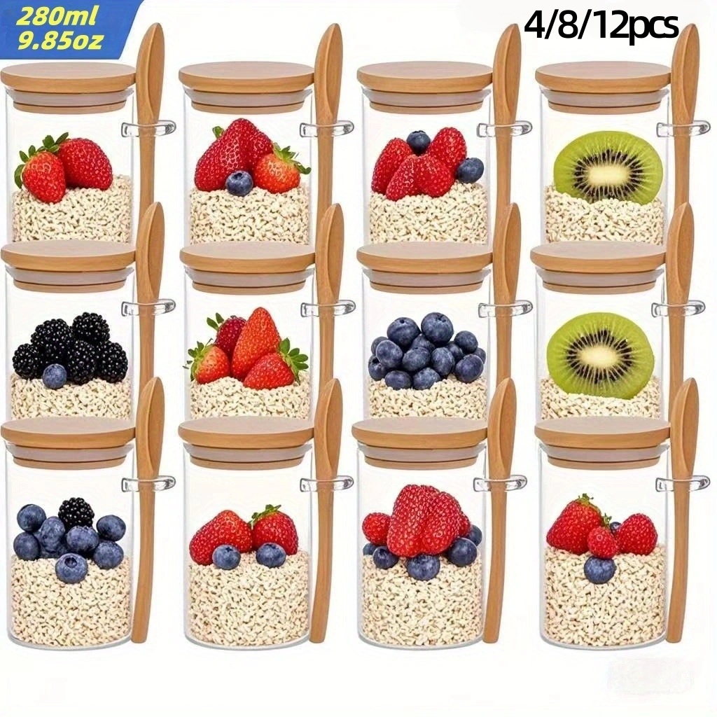 Meal Prep Yogurt Containers - 4/8/12 szt., Szklanki na owsiankę z