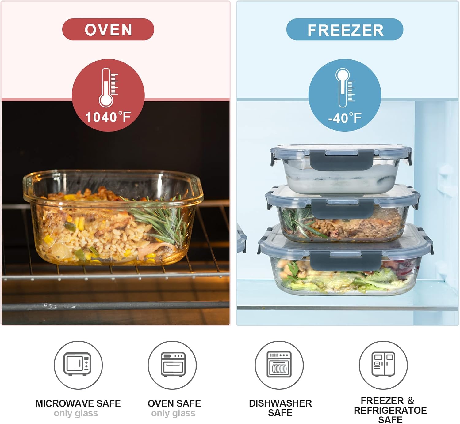 Szklane pojemniki do przechowy – Meal Prep Glass Containers Oven Safe recenzja i cena